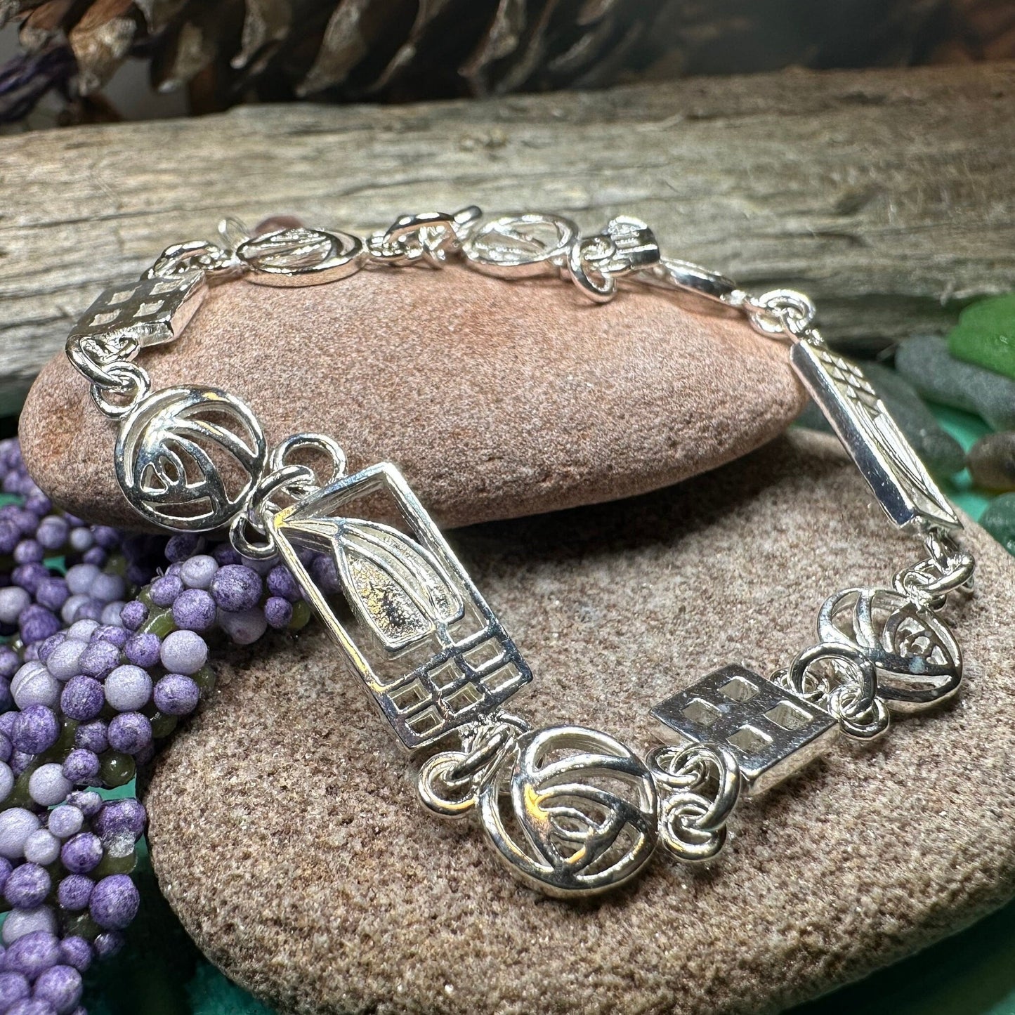 Mackintosh Bracelet, Celtic Jewelry, Scottish Bracelet, Art Deco Jewelry, Celtic Knot Bracelet, Scotland Gift, Silver Wife Gift, Mom Gift