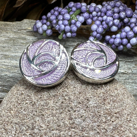 Load image into Gallery viewer, Rose Earrings, Scotland Jewelry, Mackintosh Post Earrings, Art Deco Jewelry, Anniversary Gift, Flower Earrings, Nature Jewelry, Pink Enamel
