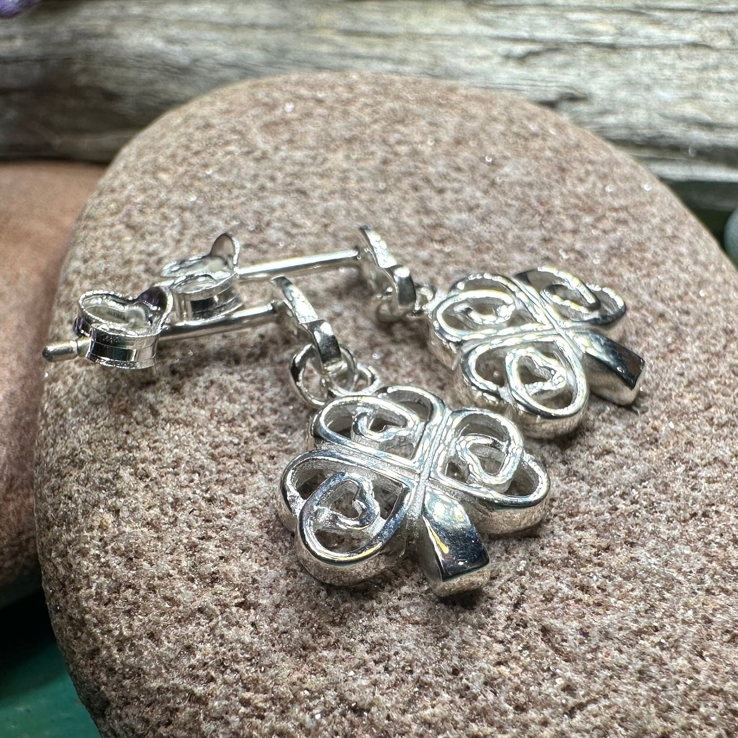 Shamrock Earrings, Celtic Jewelry, Irish Post Earrings, Clover Jewelry, Anniversary Gift, Ireland Jewelry, Graduation Gift, Silver Wife Gift
