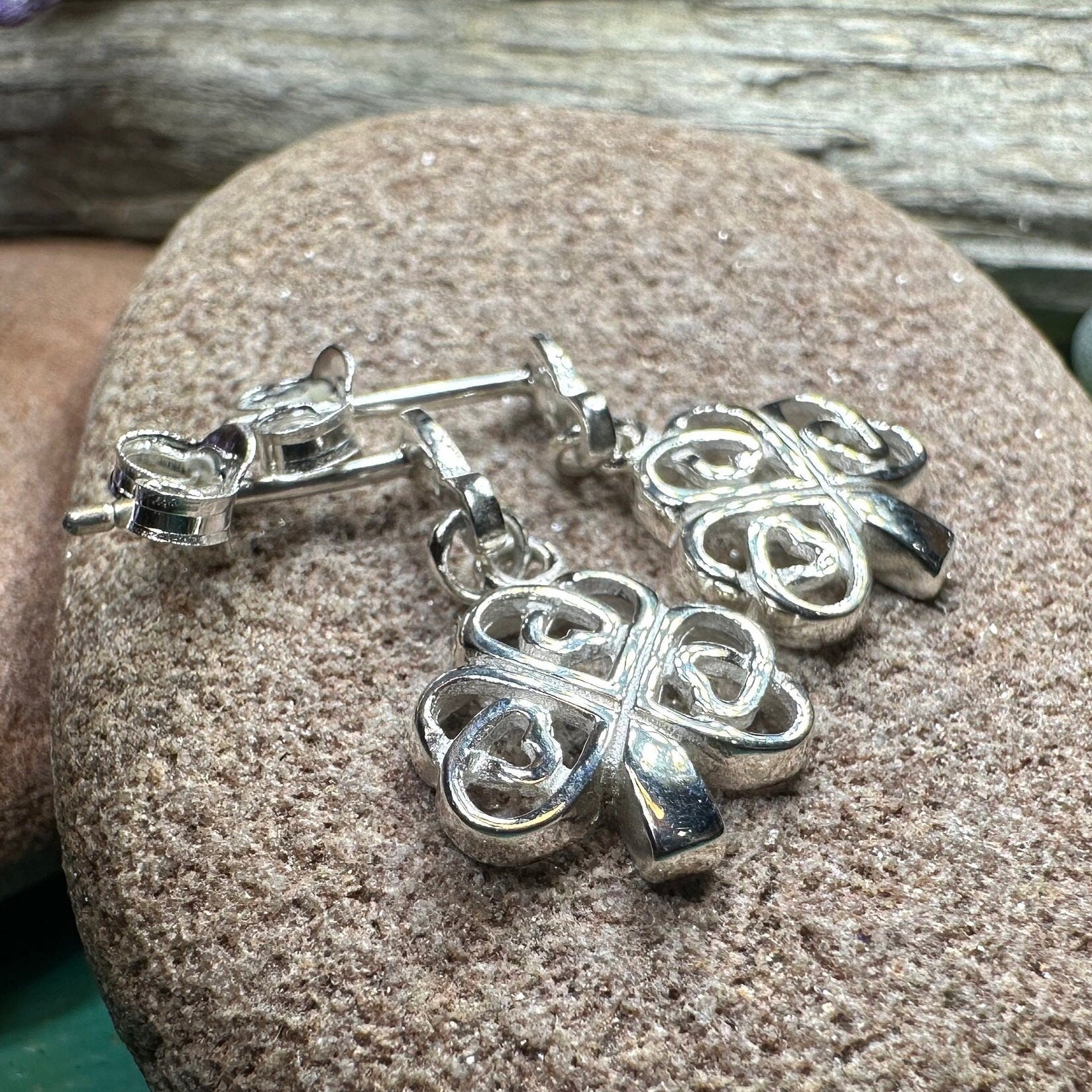 Shamrock Earrings, Celtic Jewelry, Irish Post Earrings, Clover Jewelry, Anniversary Gift, Ireland Jewelry, Graduation Gift, Silver Wife Gift