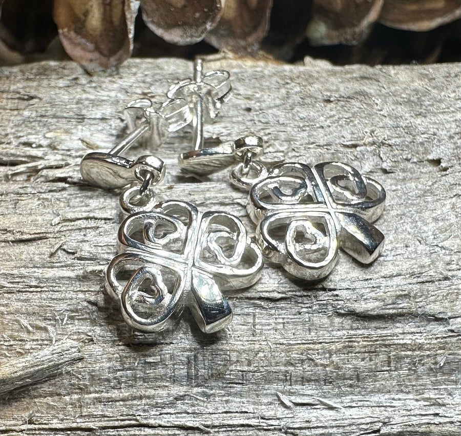 Shamrock Earrings, Celtic Jewelry, Irish Post Earrings, Clover Jewelry, Anniversary Gift, Ireland Jewelry, Graduation Gift, Silver Wife Gift