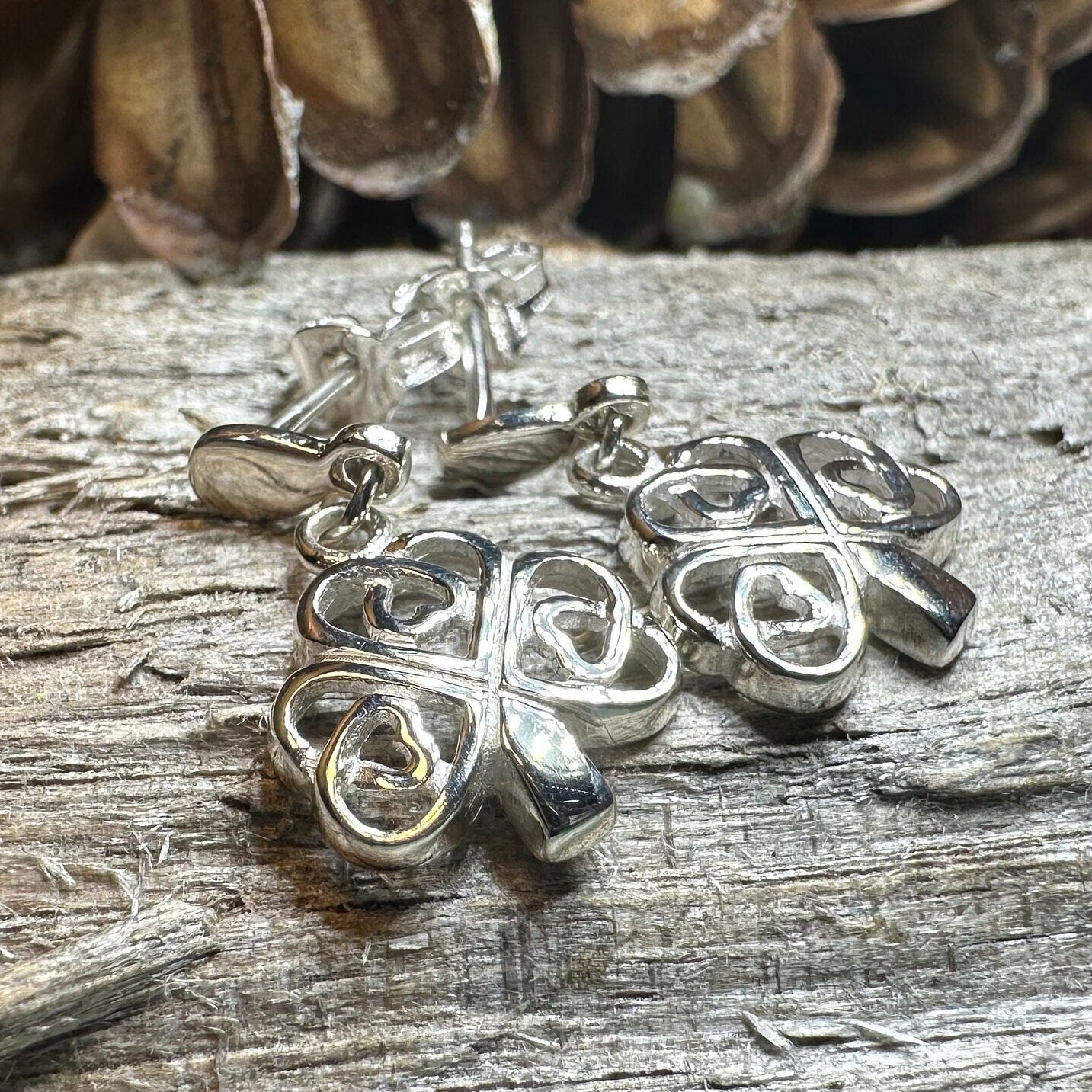 Shamrock Earrings, Celtic Jewelry, Irish Post Earrings, Clover Jewelry, Anniversary Gift, Ireland Jewelry, Graduation Gift, Silver Wife Gift
