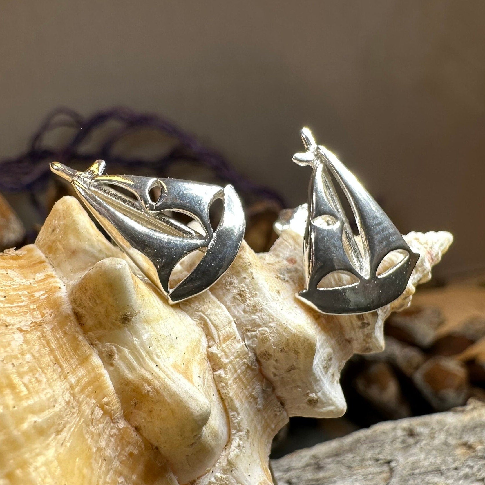 Sailboat Earrings, Nautical Jewelry, Ship Jewelry, Sailing Jewelry, Beach Jewelry, Ocean Jewelry, Anniversary Gift, Wife Gift, Stud Earrings
