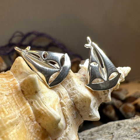 Load image into Gallery viewer, Sailboat Earrings, Nautical Jewelry, Ship Jewelry, Sailing Jewelry, Beach Jewelry, Ocean Jewelry, Anniversary Gift, Wife Gift, Stud Earrings
