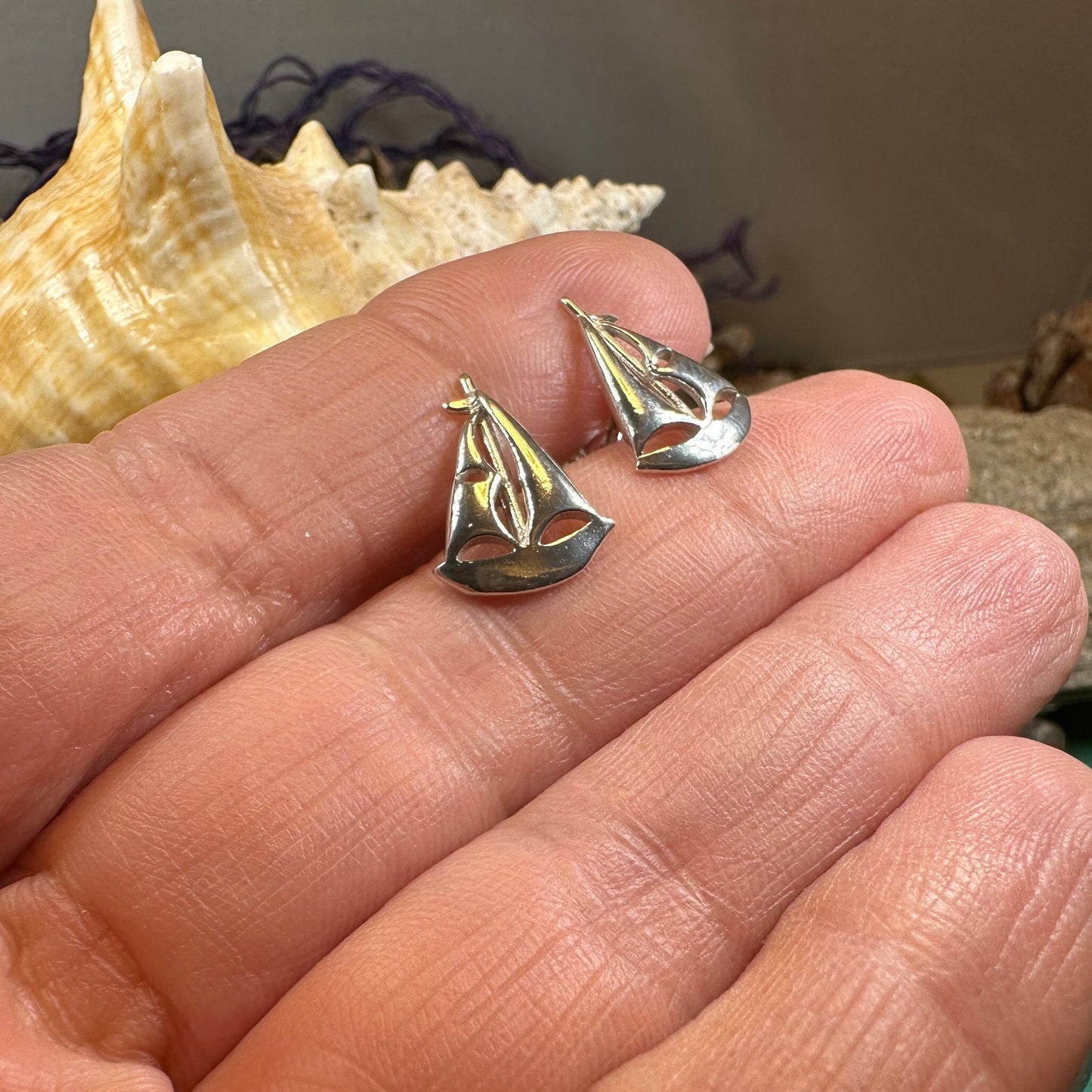 Sailboat Earrings, Nautical Jewelry, Ship Jewelry, Sailing Jewelry, Beach Jewelry, Ocean Jewelry, Anniversary Gift, Wife Gift, Stud Earrings