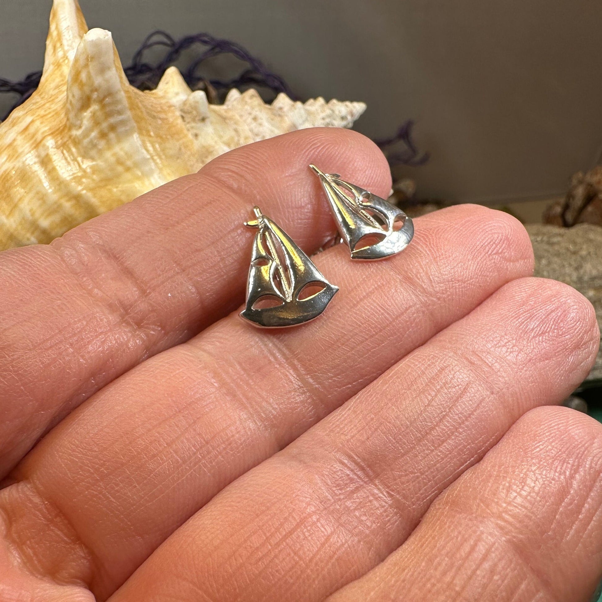 Sailboat Earrings, Nautical Jewelry, Ship Jewelry, Sailing Jewelry, Beach Jewelry, Ocean Jewelry, Anniversary Gift, Wife Gift, Stud Earrings