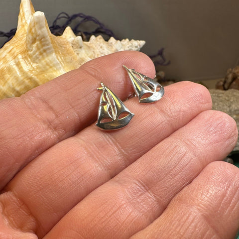 Load image into Gallery viewer, Sailboat Earrings, Nautical Jewelry, Ship Jewelry, Sailing Jewelry, Beach Jewelry, Ocean Jewelry, Anniversary Gift, Wife Gift, Stud Earrings
