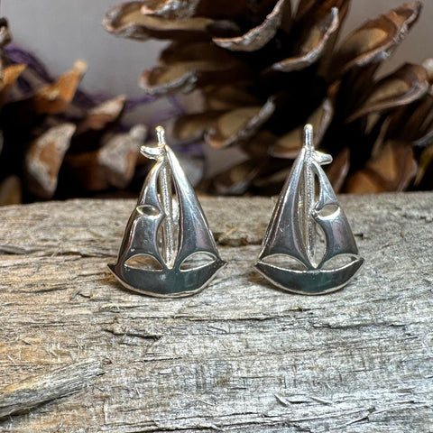 Load image into Gallery viewer, Sailboat Earrings, Nautical Jewelry, Ship Jewelry, Sailing Jewelry, Beach Jewelry, Ocean Jewelry, Anniversary Gift, Wife Gift, Stud Earrings
