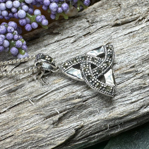 Trinity Knot Necklace, Celtic Pendant, Irish Jewelry, Scotland Jewelry, Triquetra Pendant, Norse Jewelry, Anniversary Gift, Marcasite Gift