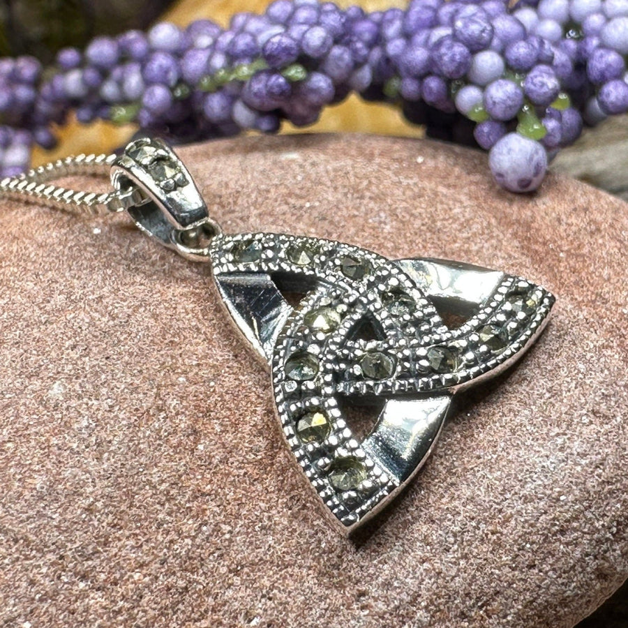 Trinity Knot Necklace, Celtic Pendant, Irish Jewelry, Scotland Jewelry, Triquetra Pendant, Norse Jewelry, Anniversary Gift, Marcasite Gift