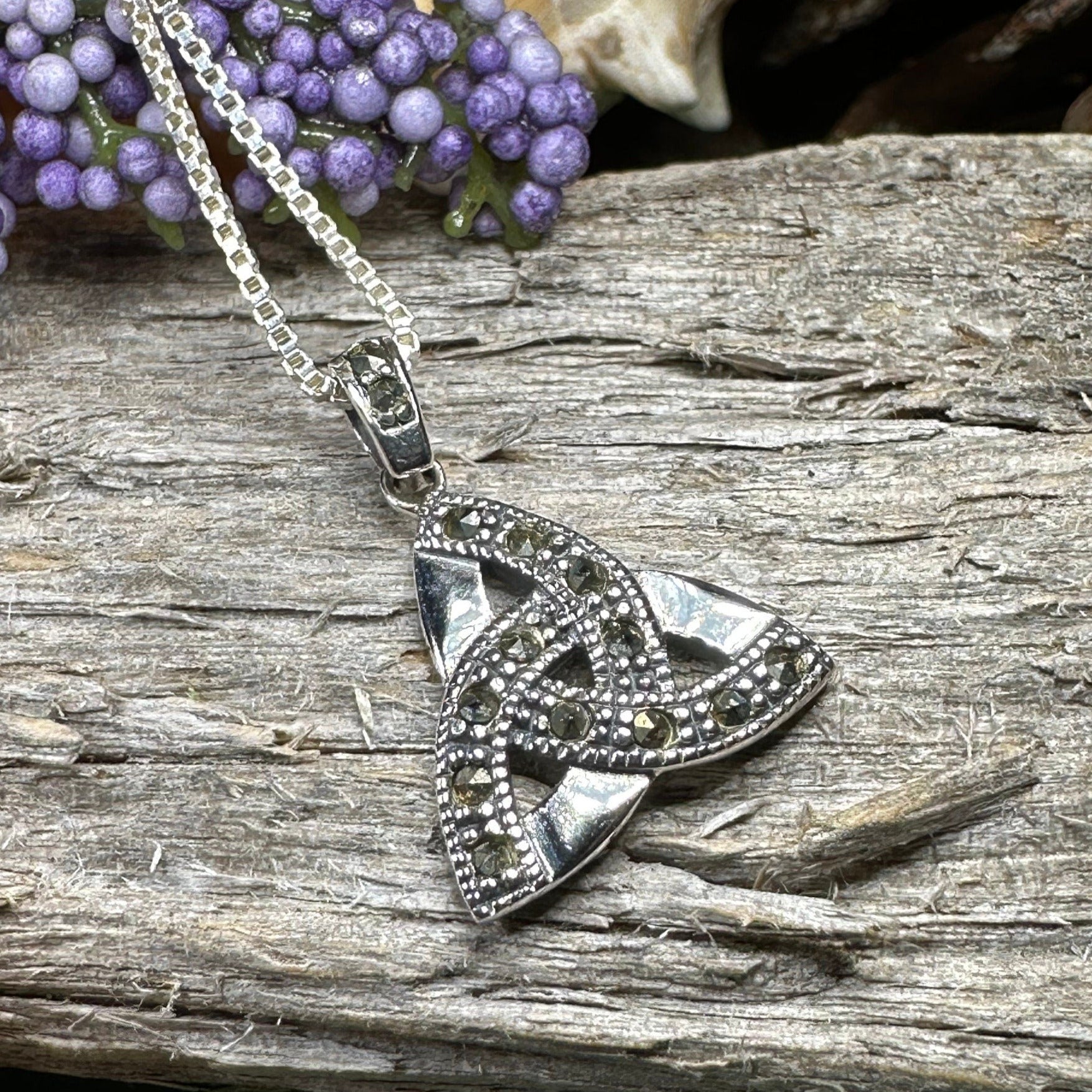 Trinity Knot Necklace, Celtic Pendant, Irish Jewelry, Scotland Jewelry, Triquetra Pendant, Norse Jewelry, Anniversary Gift, Marcasite Gift