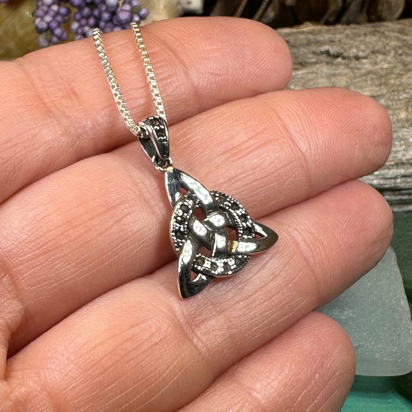 Trinity Knot Necklace, Celtic Pendant, Irish Jewelry, Scotland Jewelry, Triquetra Pendant, Norse Jewelry, Anniversary Gift, Marcasite Gift