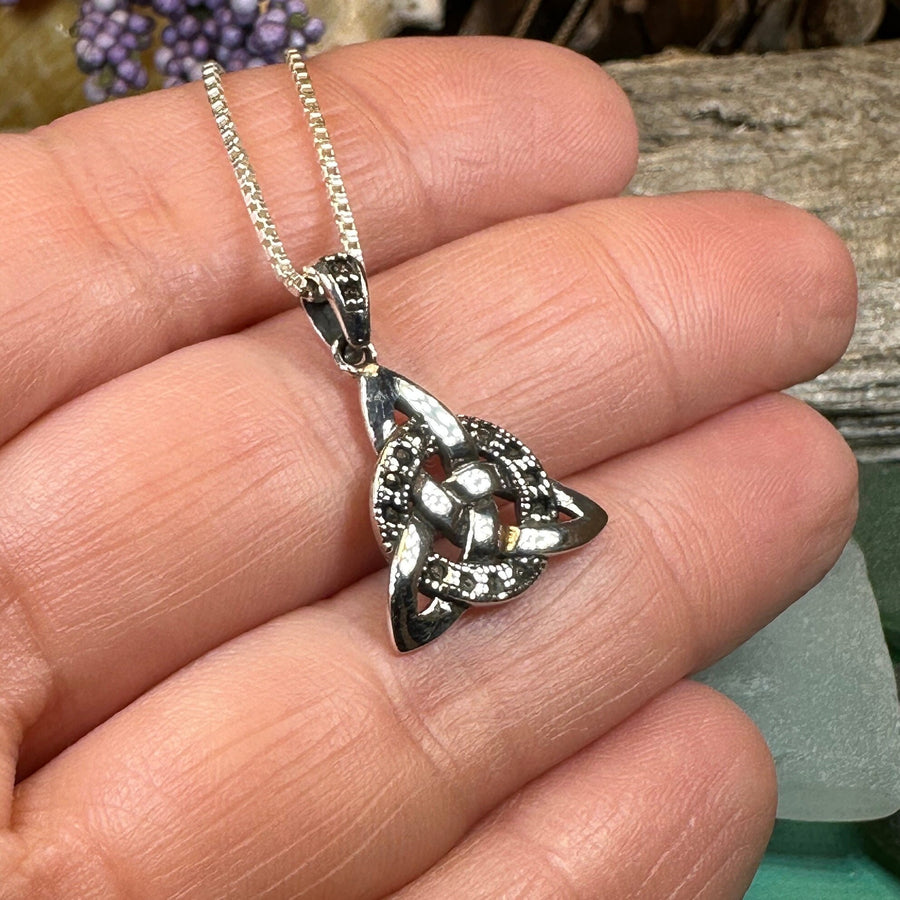 Trinity Knot Necklace, Celtic Pendant, Irish Jewelry, Scotland Jewelry, Triquetra Pendant, Norse Jewelry, Anniversary Gift, Marcasite Gift