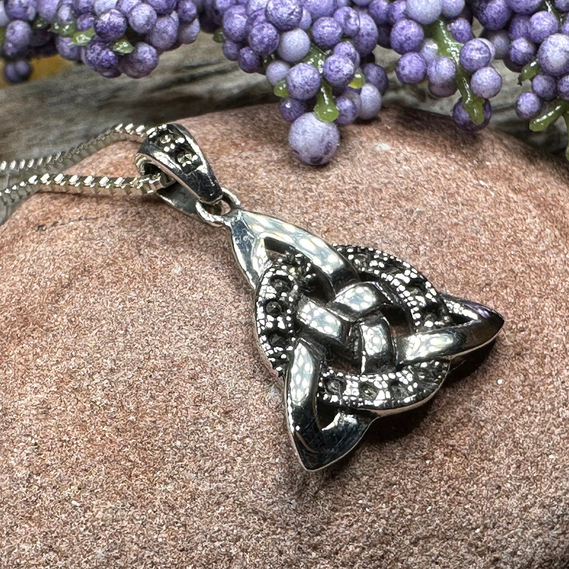 Trinity Knot Necklace, Celtic Pendant, Irish Jewelry, Scotland Jewelry, Triquetra Pendant, Norse Jewelry, Anniversary Gift, Marcasite Gift