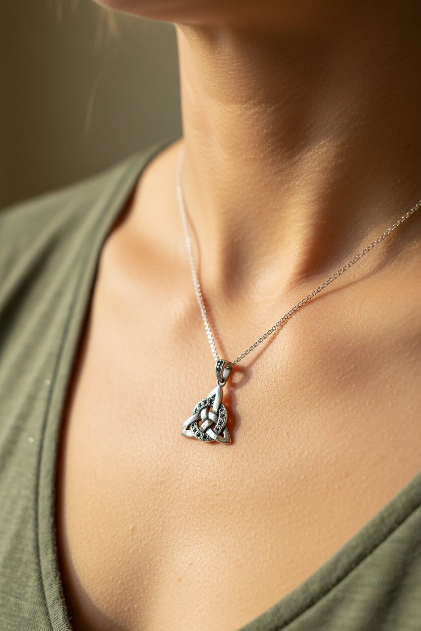 Trinity Knot Necklace, Celtic Pendant, Irish Jewelry, Scotland Jewelry, Triquetra Pendant, Norse Jewelry, Anniversary Gift, Marcasite Gift