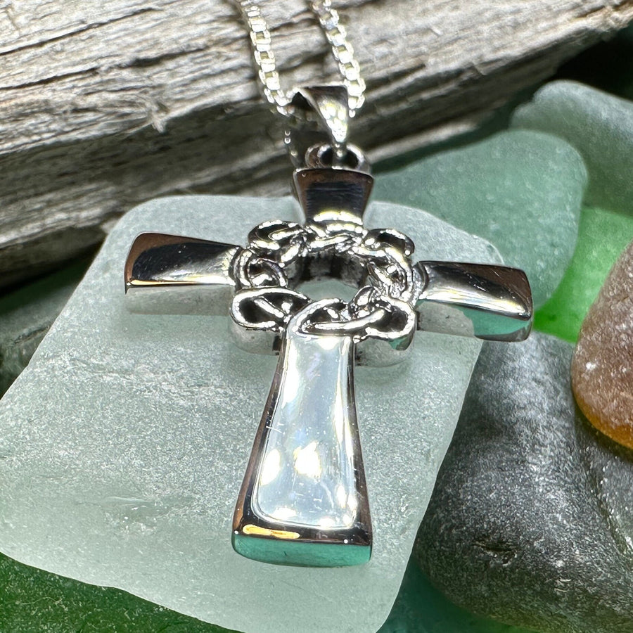 Celtic Cross Necklace, Scottish Pendant, Silver Irish Cross, Girl's Confirmation Gift, First Communion Gift, Religious Jewelry, Ireland Gift