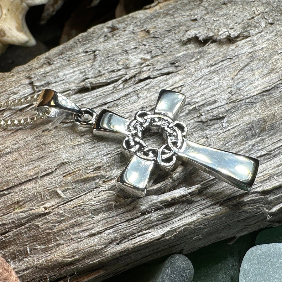 Celtic Cross Necklace, Scottish Pendant, Silver Irish Cross, Girl's Confirmation Gift, First Communion Gift, Religious Jewelry, Ireland Gift