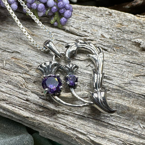 Amethyst Thistle Necklace, Thistle Jewelry, Scotland Jewelry, Celtic Necklace, Flower Necklace, Bridal Jewelry, Amethyst Pendant, Outlander