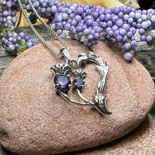 Load image into Gallery viewer, Amethyst Thistle Necklace, Thistle Jewelry, Scotland Jewelry, Celtic Necklace, Flower Necklace, Bridal Jewelry, Amethyst Pendant, Outlander
