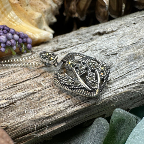 Load image into Gallery viewer, Thistle Necklace, Scotland Jewelry, Marcasite Pendant, Silver Scotland Jewelry, Mom Gift, Graduation Gift, Celtic Jewelry, Nature Necklace
