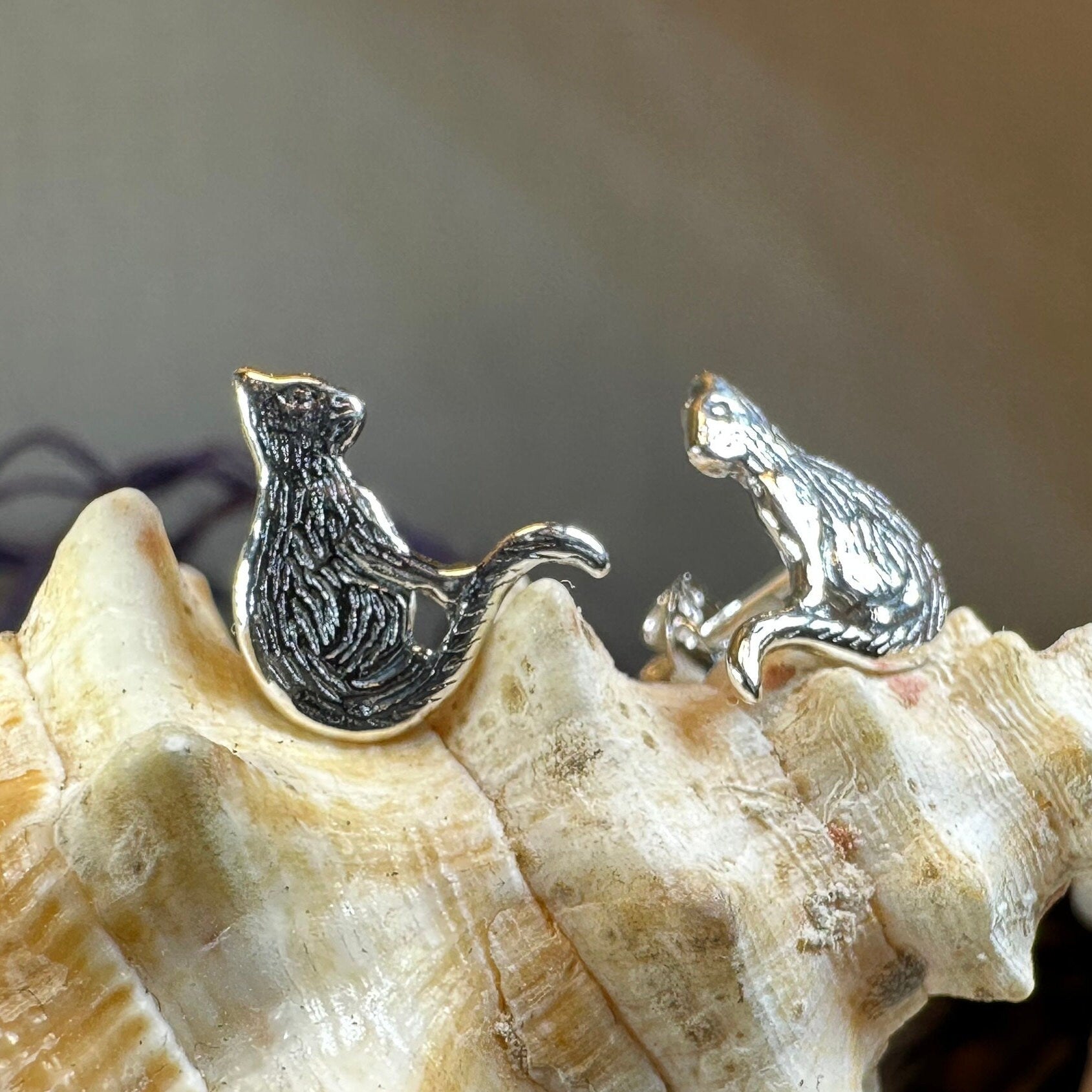 Cat Stud Earrings, Cat Lover Earrings, Animal Jewelry, Cat Mom Gift, Nature Jewelry, Cat Stud Earrings, Girl's Silver Post Earrings