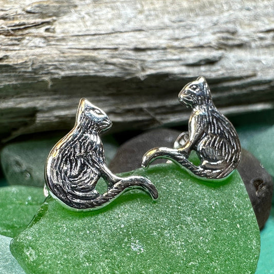 Cat Stud Earrings, Cat Lover Earrings, Animal Jewelry, Cat Mom Gift, Nature Jewelry, Cat Stud Earrings, Girl's Silver Post Earrings
