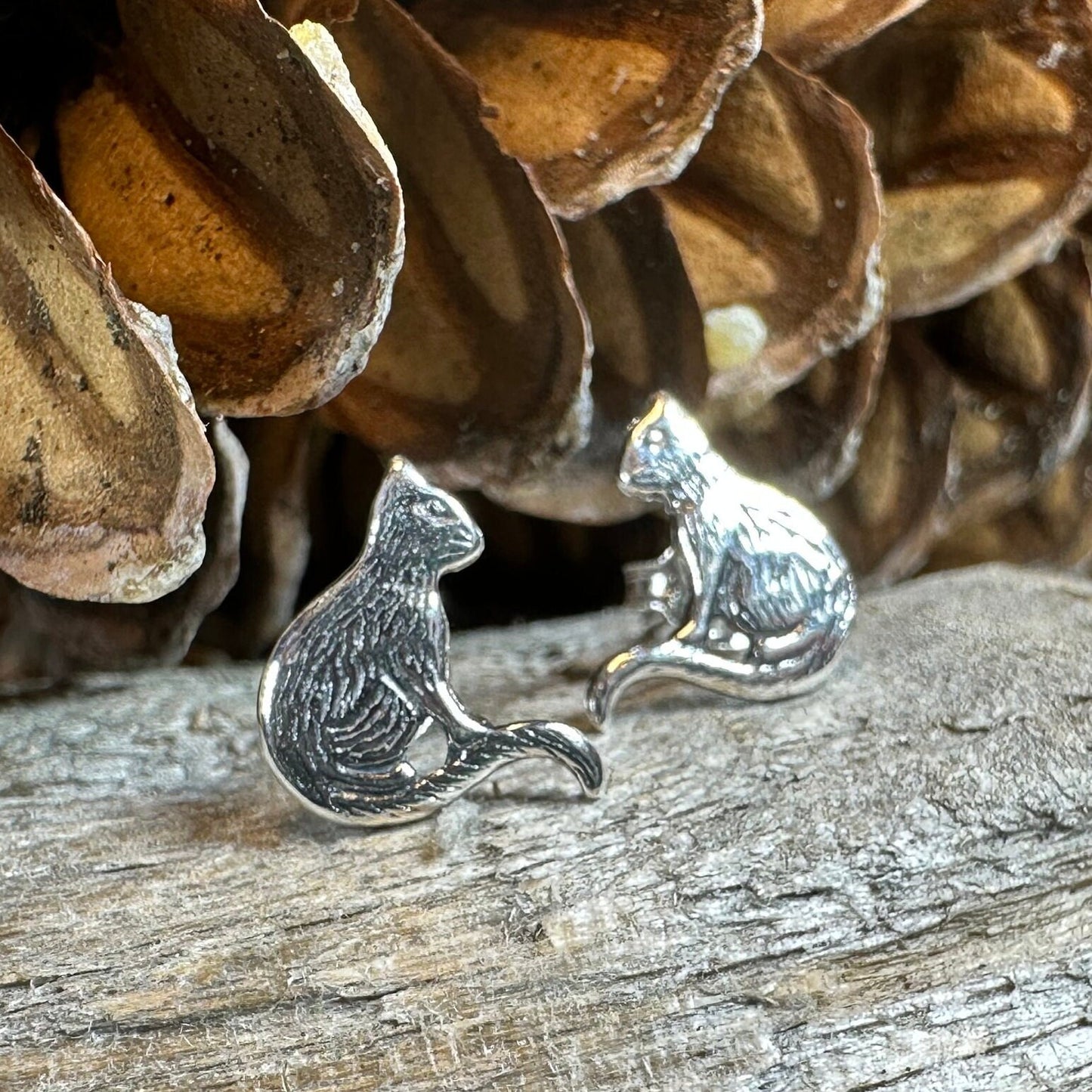 Cat Stud Earrings, Cat Lover Earrings, Animal Jewelry, Cat Mom Gift, Nature Jewelry, Cat Stud Earrings, Girl's Silver Post Earrings