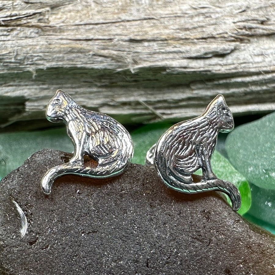 Cat Stud Earrings, Cat Lover Earrings, Animal Jewelry, Cat Mom Gift, Nature Jewelry, Cat Stud Earrings, Girl's Silver Post Earrings