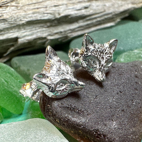 Load image into Gallery viewer, Fox Stud Earring, Vixen Earrings, Silver Post Earrings, Animal Jewelry, Fox Face, Wife Gift, Girlfriend Gift, Woodland Animal, Foxy Lady

