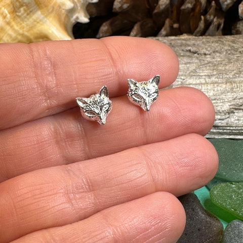 Load image into Gallery viewer, Fox Stud Earring, Vixen Earrings, Silver Post Earrings, Animal Jewelry, Fox Face, Wife Gift, Girlfriend Gift, Woodland Animal, Foxy Lady
