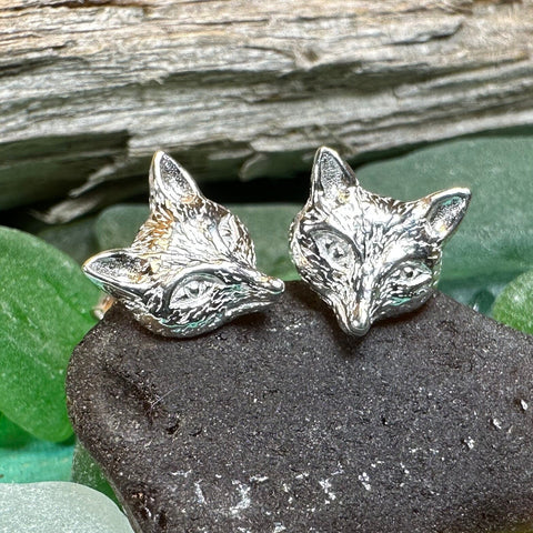 Load image into Gallery viewer, Fox Stud Earring, Vixen Earrings, Silver Post Earrings, Animal Jewelry, Fox Face, Wife Gift, Girlfriend Gift, Woodland Animal, Foxy Lady
