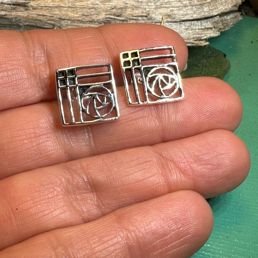 Rose Earrings, Scotland Jewelry, Mackintosh Jewelry, Celtic Jewelry, Anniversary Gift, Stud Earrings, Nature Jewelry, Art Deco Post Earrings