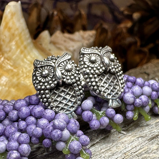 Owl Stud Earrings, Barn Owl Earrings, Silver Post Earrings, Norse Jewelry, Owl Gift, Nature Jewelry, Bird Lover Gift, Girl's Pagan Earrings