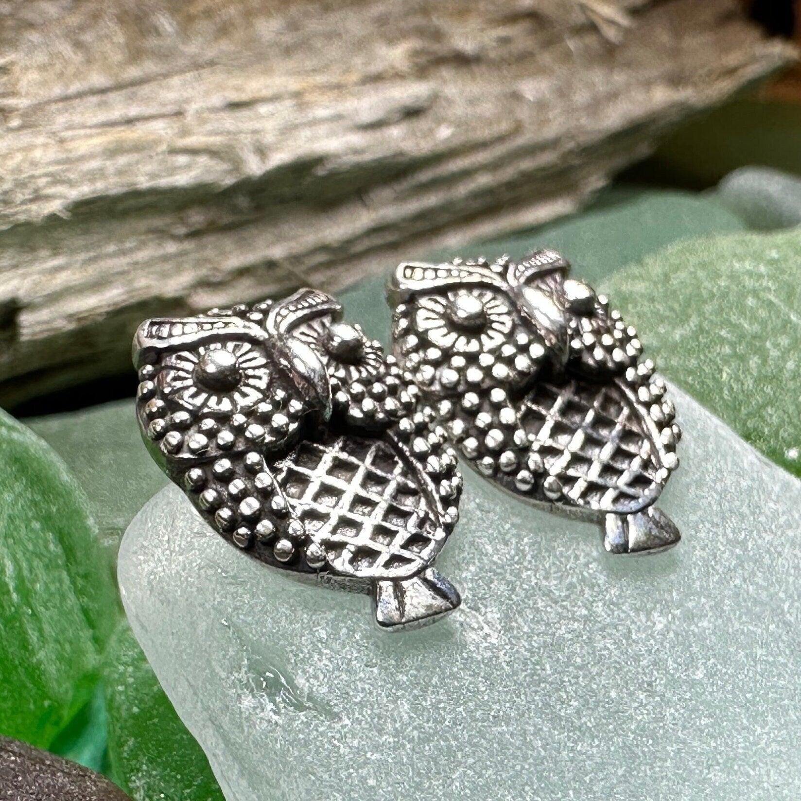 Owl Stud Earrings, Barn Owl Earrings, Silver Post Earrings, Norse Jewelry, Owl Gift, Nature Jewelry, Bird Lover Gift, Girl's Pagan Earrings