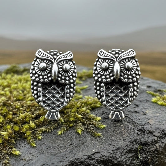Owl Stud Earrings, Barn Owl Earrings, Silver Post Earrings, Norse Jewelry, Owl Gift, Nature Jewelry, Bird Lover Gift, Girl's Pagan Earrings