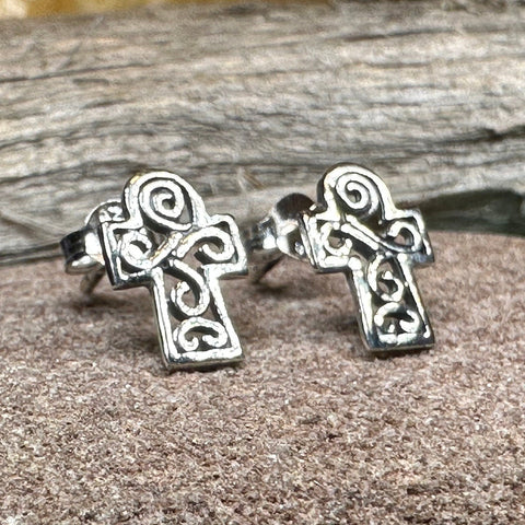 Load image into Gallery viewer, Celtic Cross Earrings, Celtic Post Earrings, First Communion Gift, Girl's Confirmation Gift, Spiritual Gift, Ireland Cross, Religious Gift
