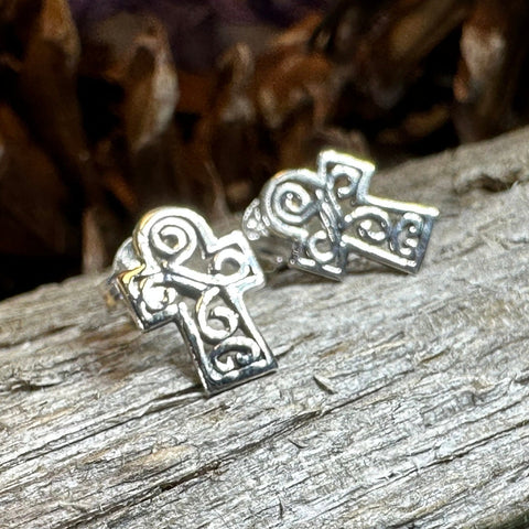 Load image into Gallery viewer, Celtic Cross Earrings, Celtic Post Earrings, First Communion Gift, Girl's Confirmation Gift, Spiritual Gift, Ireland Cross, Religious Gift
