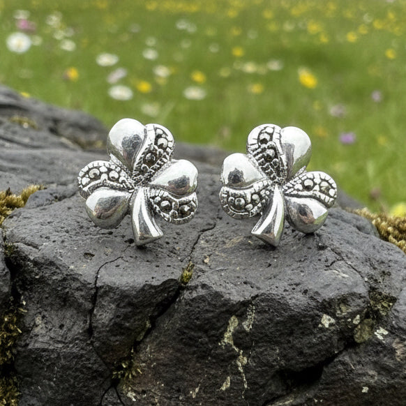 Shamrock Earrings, Celtic Jewelry, Irish Jewelry, Clover Jewelry, Anniversary Gift, Ireland Gift, Graduation Gift, Wife Gift, Marcasite