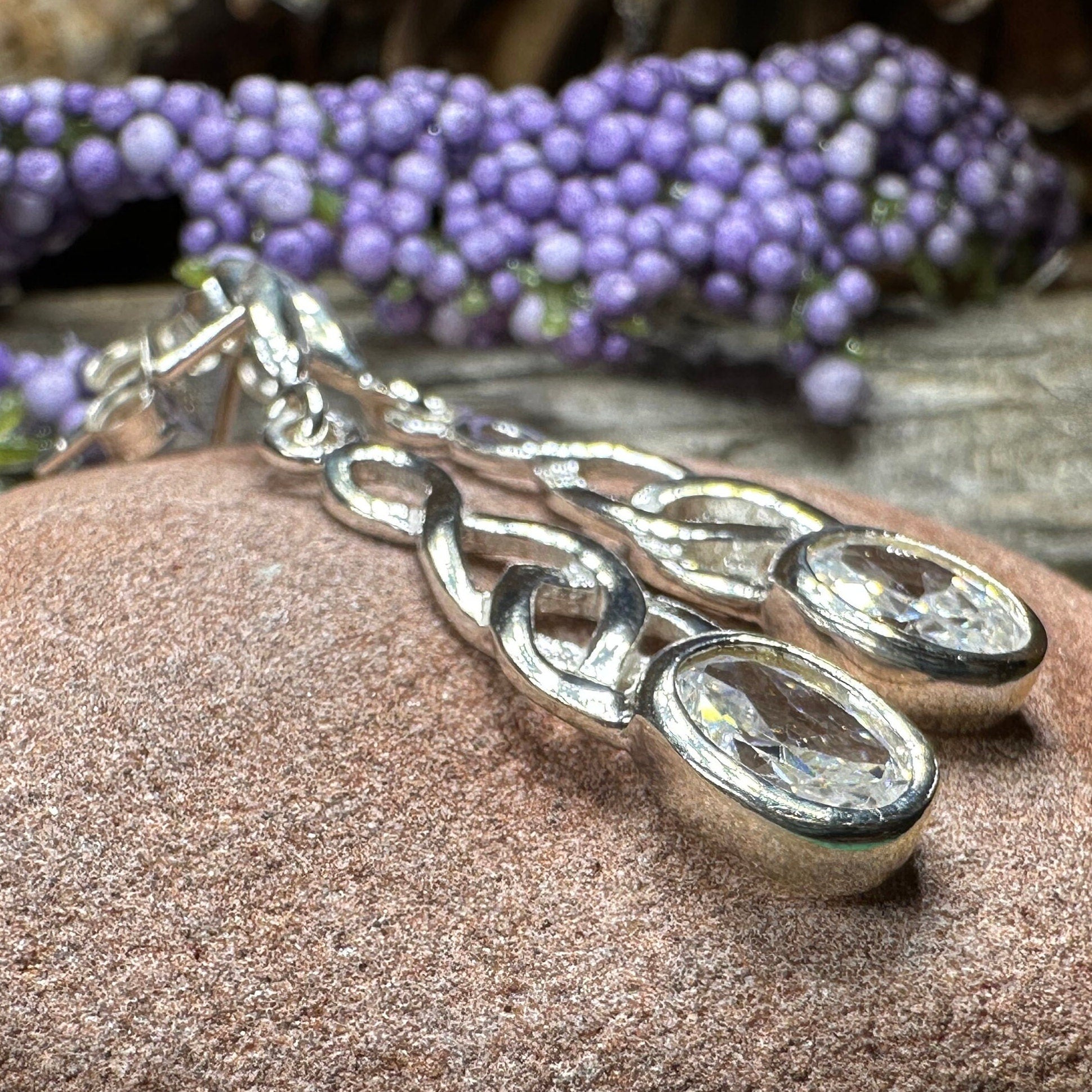 Celtic Knot Earrings, Silver Post Earrings, Irish Jewelry, Scottish Drop Earrings, Silver Ireland Gift, Scotland Gift, Diamond Earrings