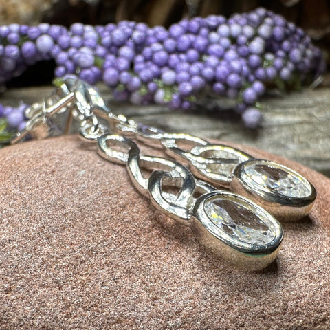 Load image into Gallery viewer, Celtic Knot Earrings, Silver Post Earrings, Irish Jewelry, Scottish Drop Earrings, Silver Ireland Gift, Scotland Gift, Diamond Earrings
