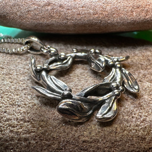 Mistletoe Necklace, Celtic Jewelry, Leaf Jewelry, Ireland Gift, Irish Jewelry, Scotland Jewelry, Silver Anniversary Gift, Graduation Gift