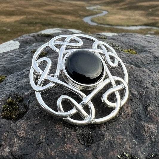 Celtic Knot Brooch, Celtic Jewelry, Irish Pin, Scotland Brooch, Celtic Onyx Brooch, Anniversary Gift, Celtic Knot Pin, Ireland Gift, Norse