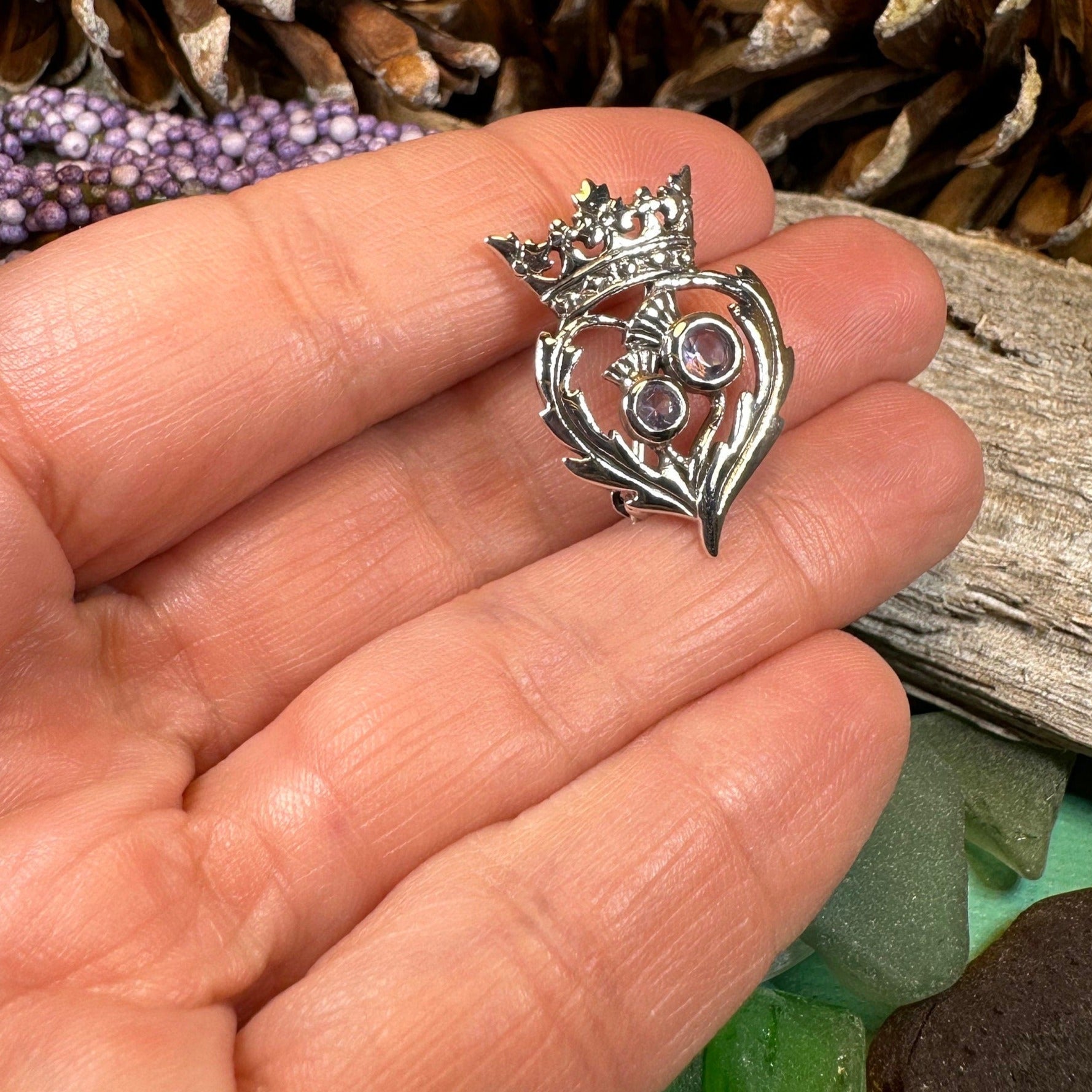 Luckenbooth Brooch, Scotland Jewelry, Celtic Brooch, Bridal Jewelry, Amethyst Pin, Anniversary Gift, Wife Gift, Luckenbooth Pin, Mom Gift