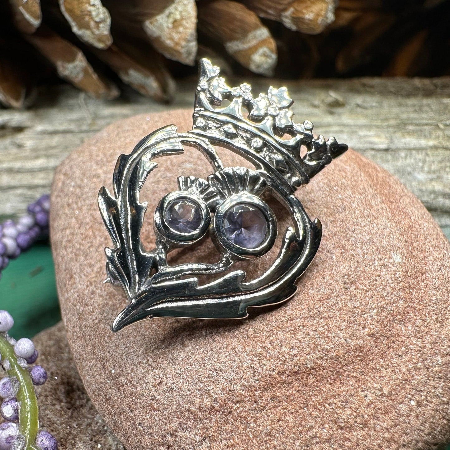Luckenbooth Brooch, Scotland Jewelry, Celtic Brooch, Bridal Jewelry, Amethyst Pin, Anniversary Gift, Wife Gift, Luckenbooth Pin, Mom Gift