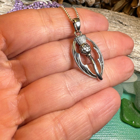 Load image into Gallery viewer, Thistle Necklace, Scottish Pendant, Silver Scotland Jewelry, Outlander Jewelry, Wife Gift, Friendship Gift, Nature Jewelry, Anniversary Gift
