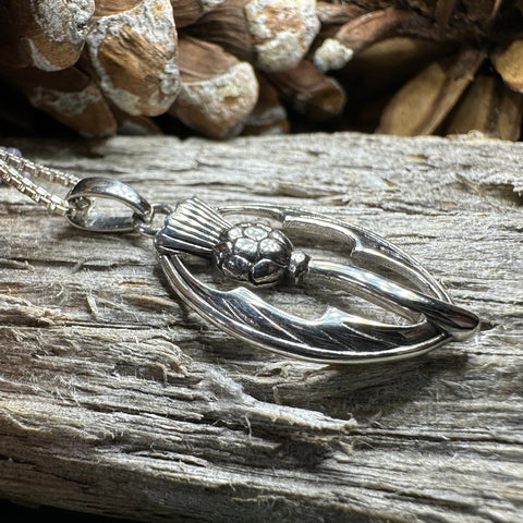 Load image into Gallery viewer, Thistle Necklace, Scottish Pendant, Silver Scotland Jewelry, Outlander Jewelry, Wife Gift, Friendship Gift, Nature Jewelry, Anniversary Gift
