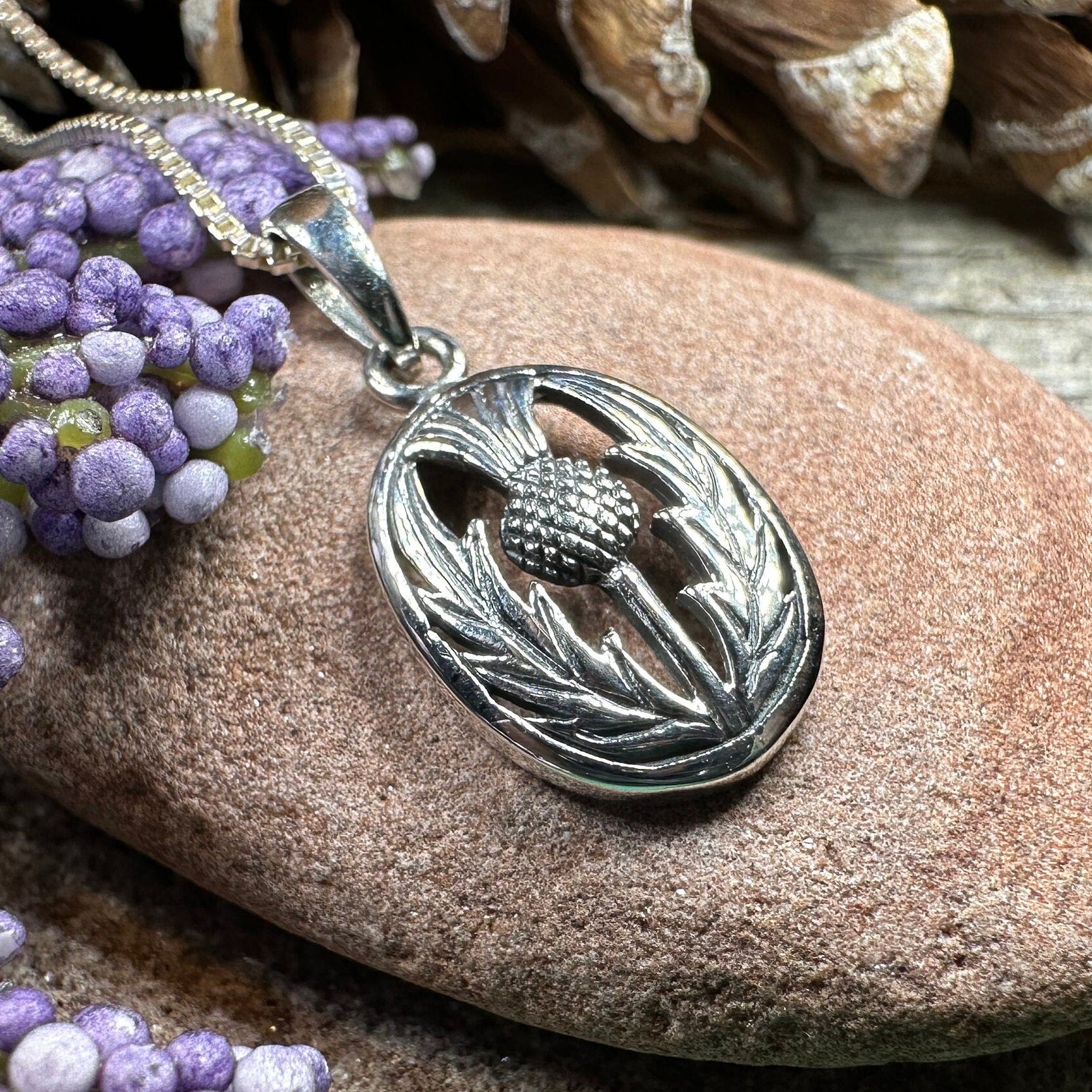 WithLoveSilver 925 Sterling Silver Scottish Thistle Heart Pendant - .925 Silver Jewelry