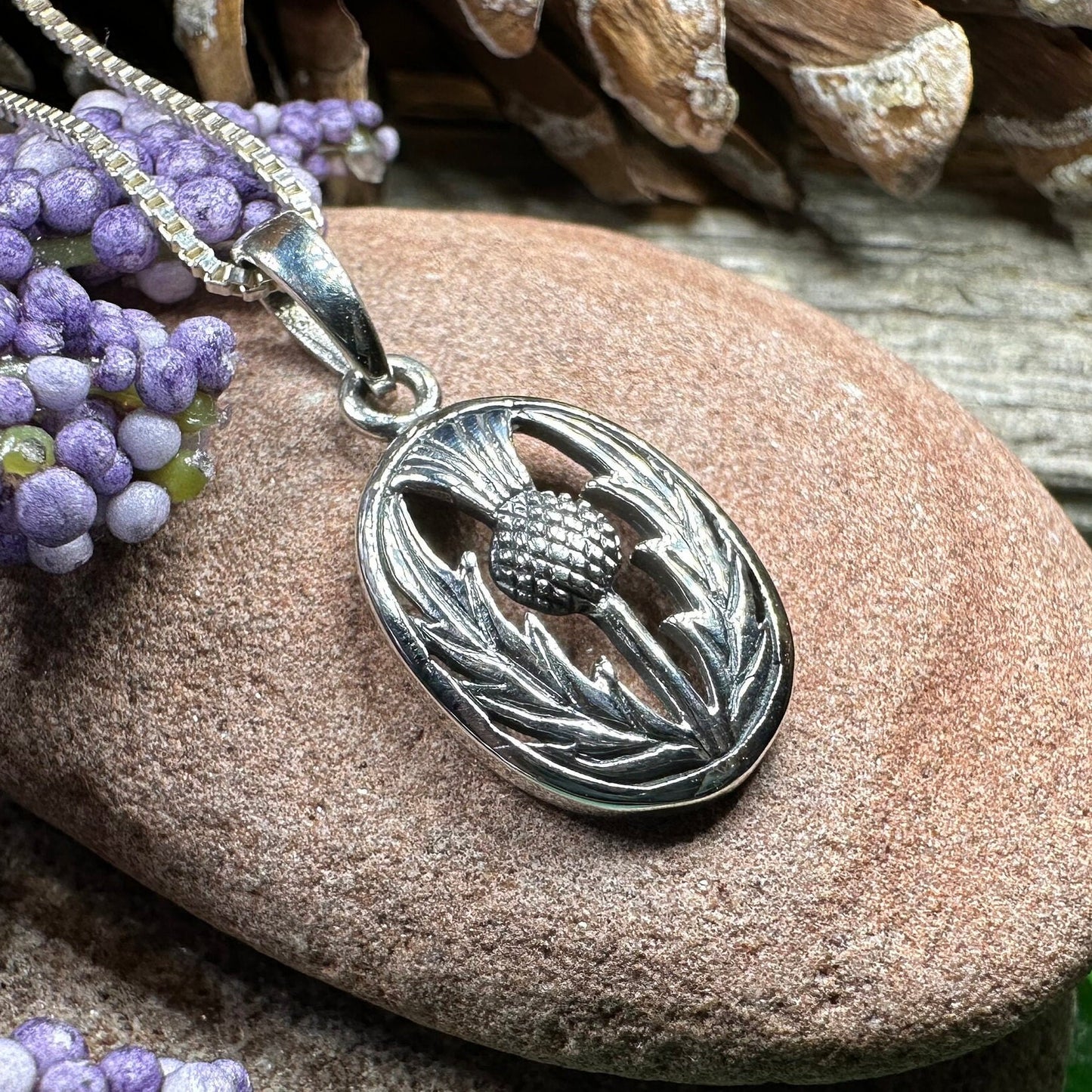 Thistle Necklace, Scotland Jewelry, Scottish Pendant, Anniversary Gift, Silver Celtic Jewelry, Gift for Her, Flower Jewelry, Girlfriend Gift