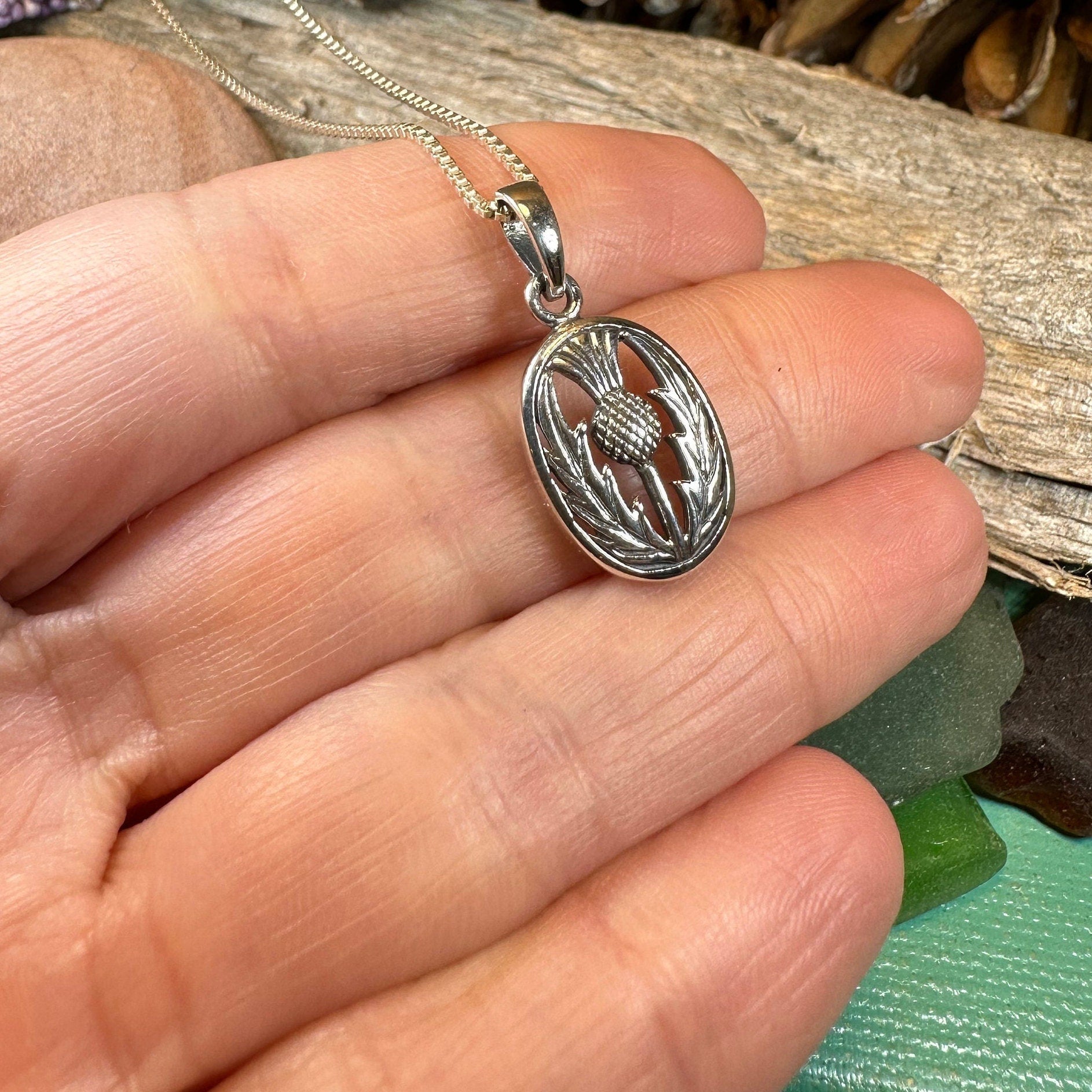 Thistle Necklace, Scotland Jewelry, Scottish Pendant, Anniversary Gift, Silver Celtic Jewelry, Gift for Her, Flower Jewelry, Girlfriend Gift