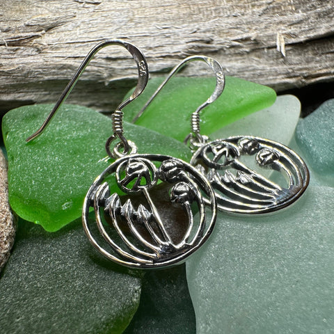 Load image into Gallery viewer, Rose Earrings, Scotland Jewelry, Mackintosh Drop Earrings, Silver Anniversary Gift, Flower Earrings, Nature Jewelry, Art Deco Jewelry
